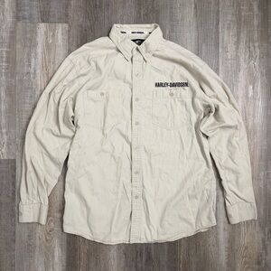 Harley-Davidson Men's Long-Sleeve Button-Down Collar Shirt, Cream-size Medium